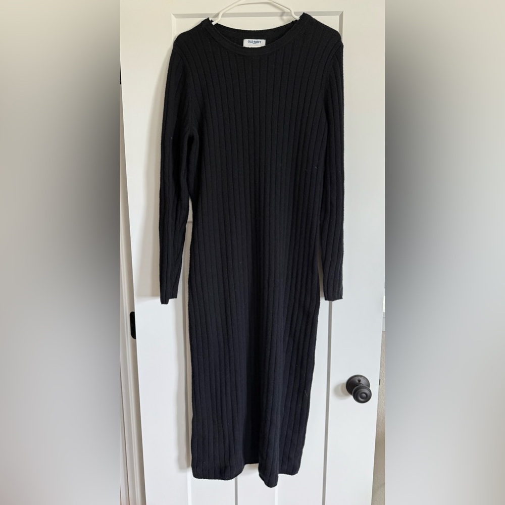 Old Navy Black Long Sleeve Ribbed Dress